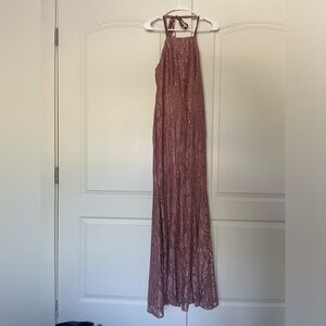 Elegant Lace Halter Maxi Dress in Mauve